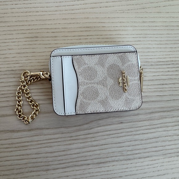 Coach Handbags - Coach Cream White Zip Card Case with Gold Chain Wallet